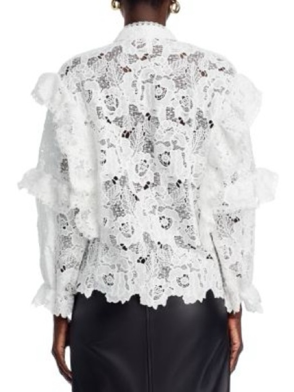 White Lace Ruffle Blouse - Elegant Women's Top - Picture 3 of 8